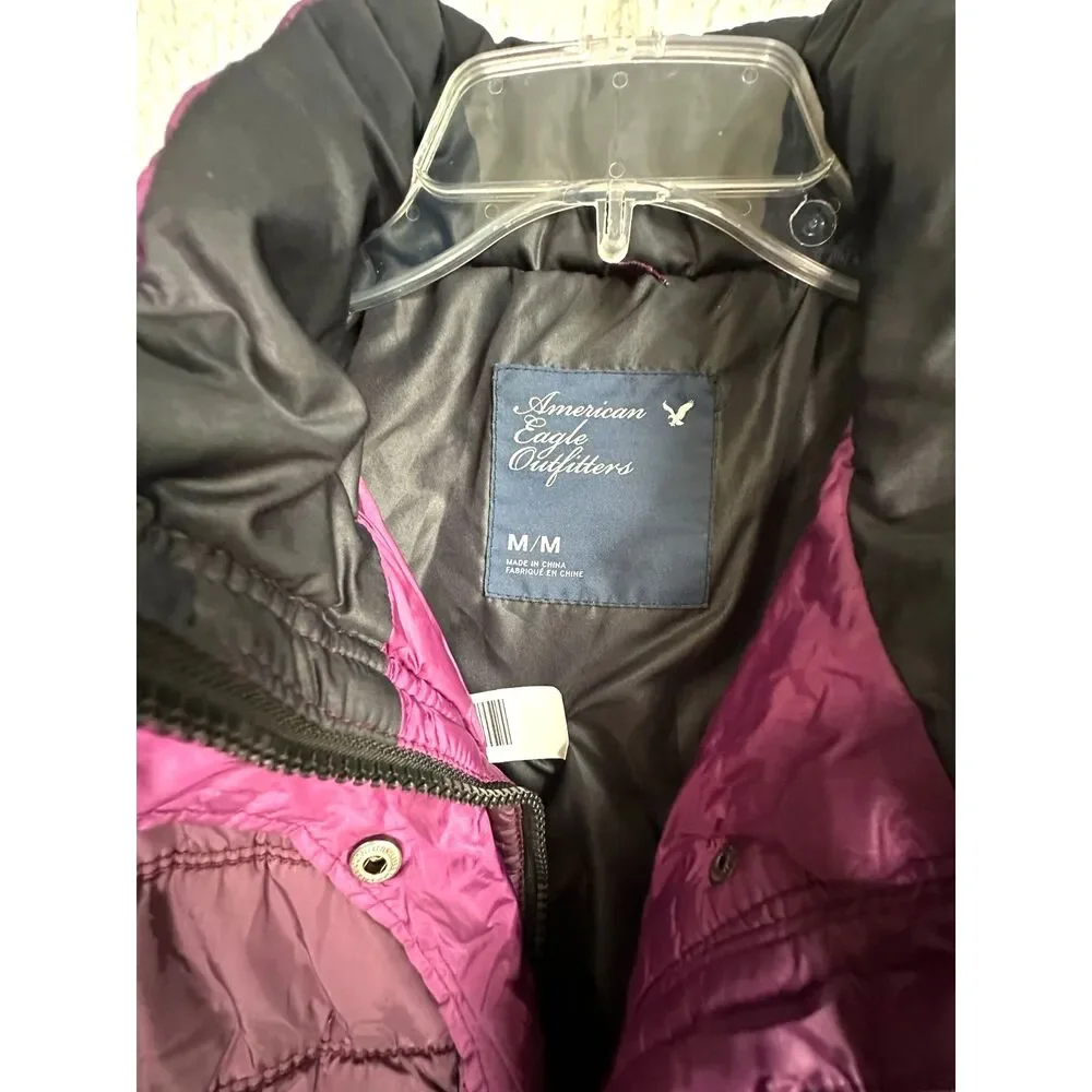 American Eagle Womens Vest Puffer Quilted Full Zip Snaps Lined Pockets Purple M